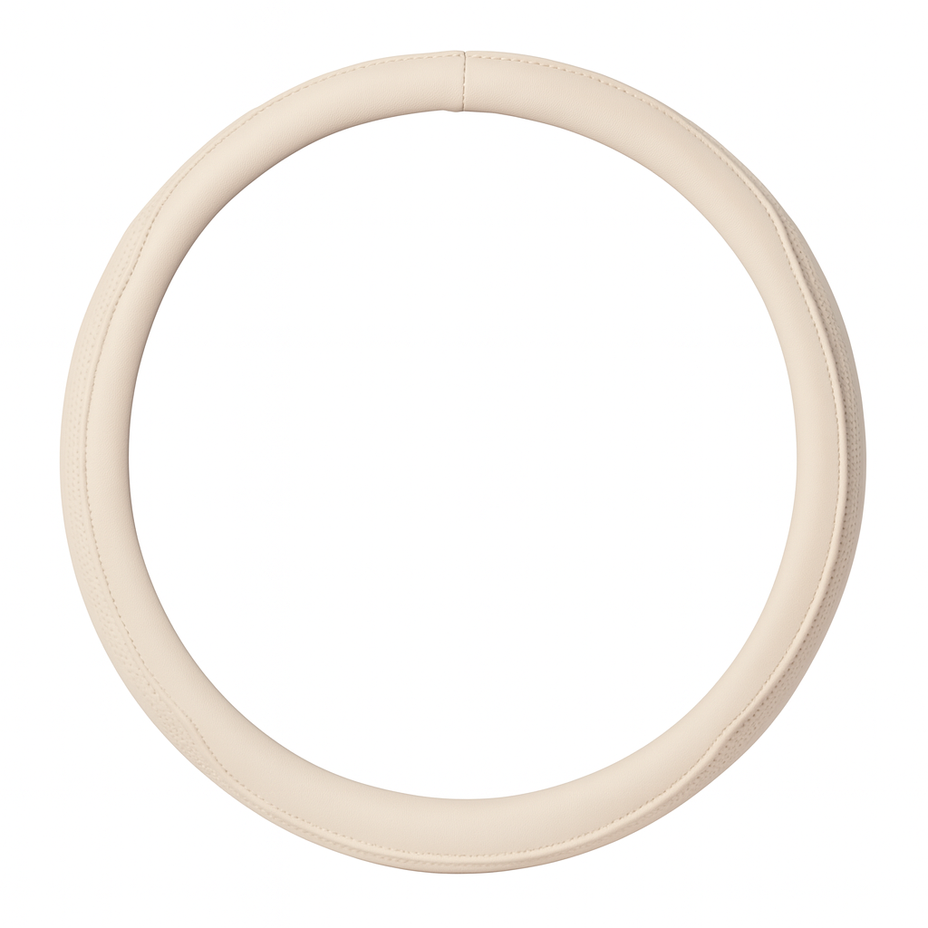 Beige Leather Steering Wheel Cover – Breathable & Non-Slip