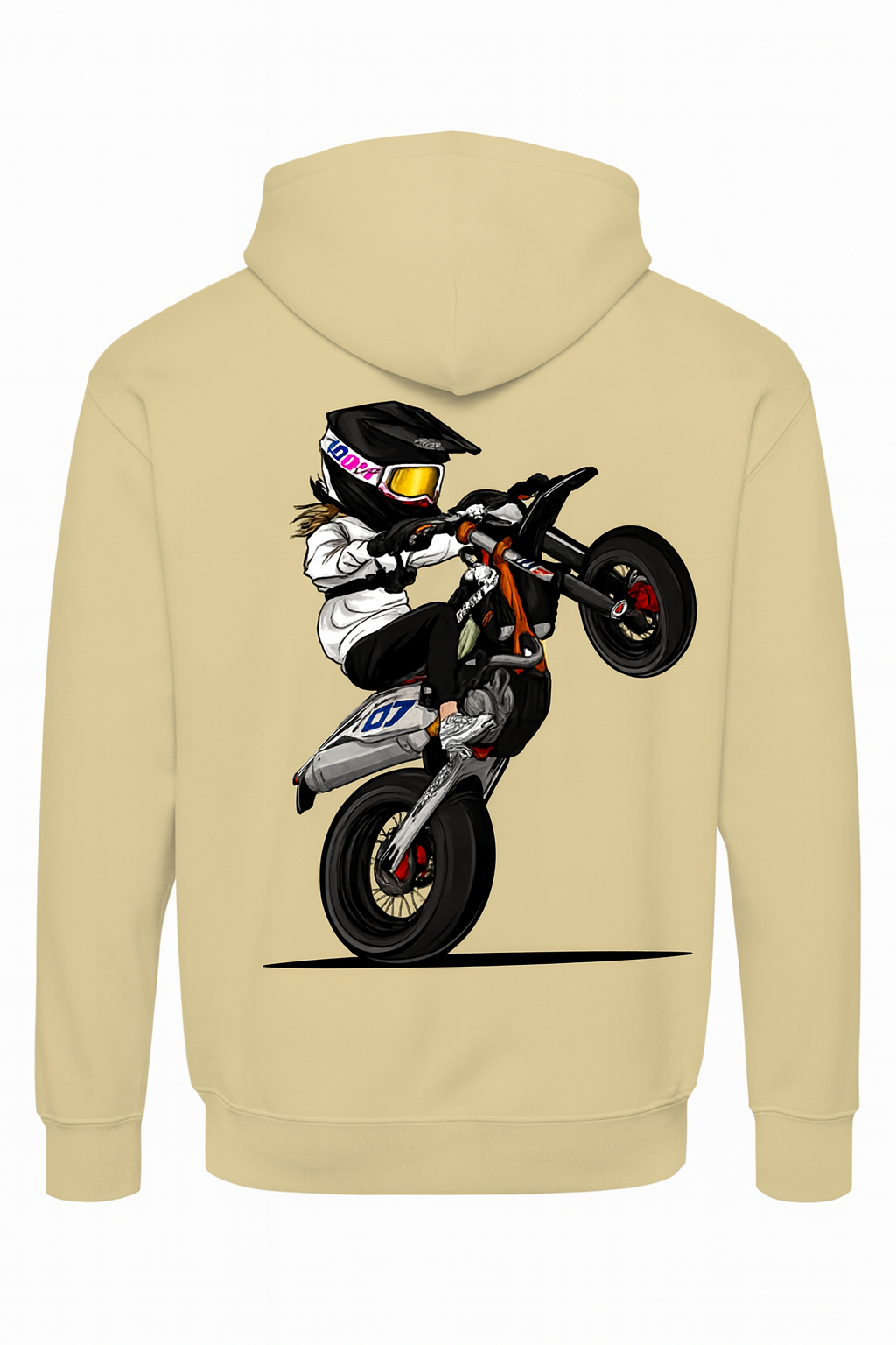 Beige Motorbike Wheelie Rider Hoodie