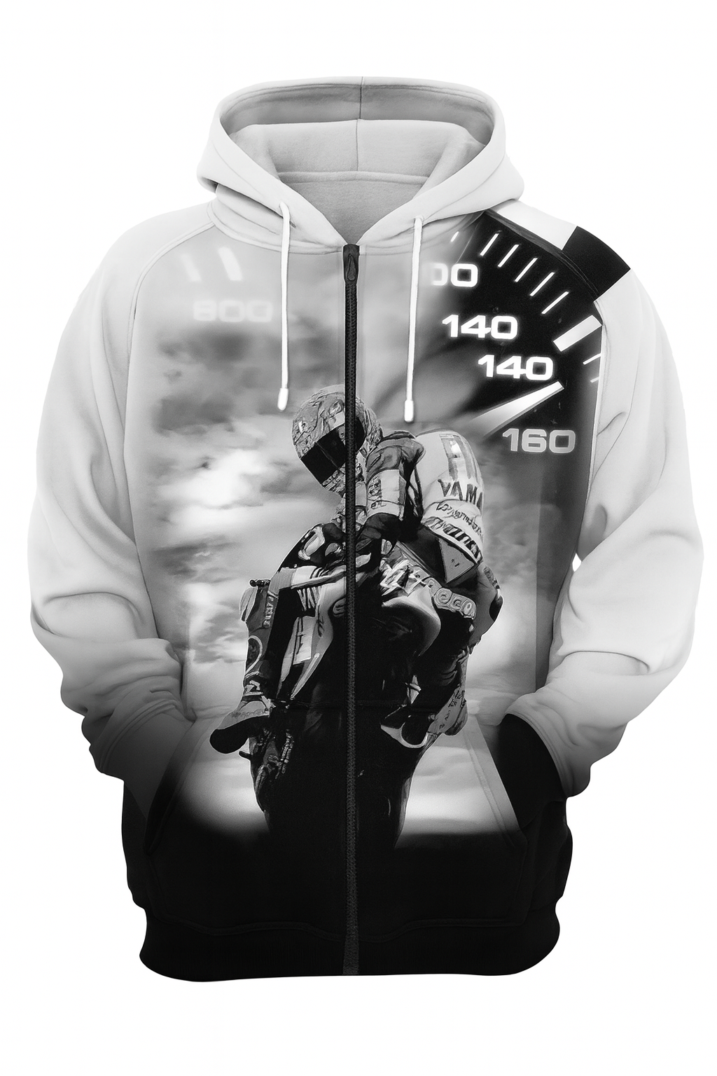 Graphic motorbike zip-up hoodie