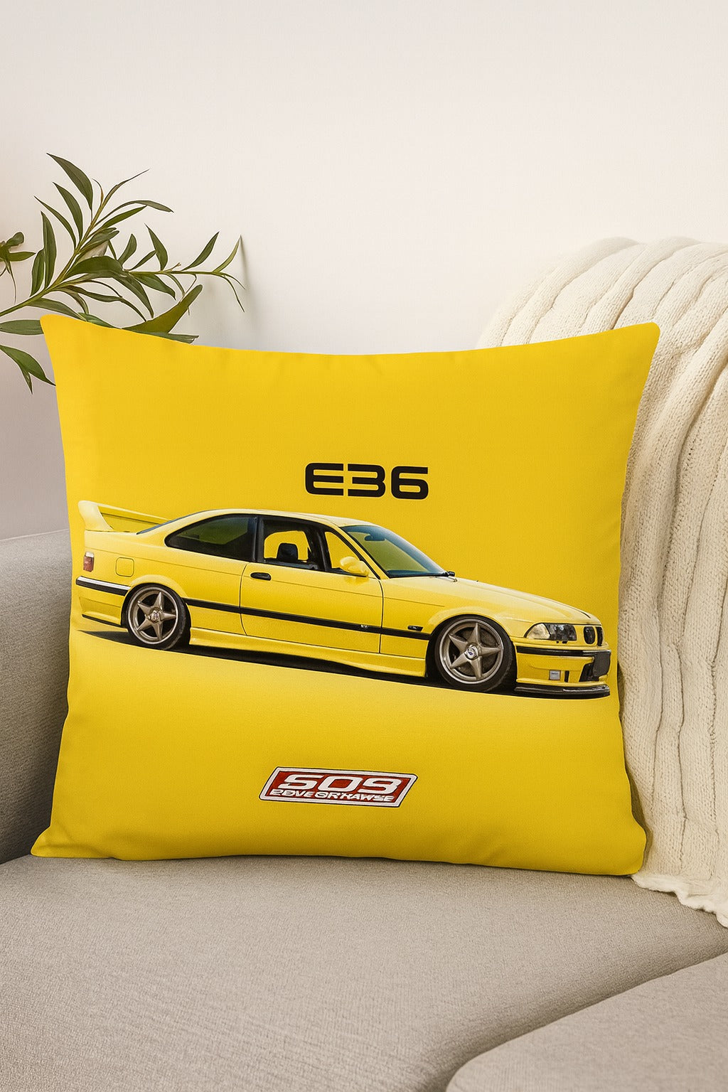 BMW E36 Decorative Pillow – Yellow Edition