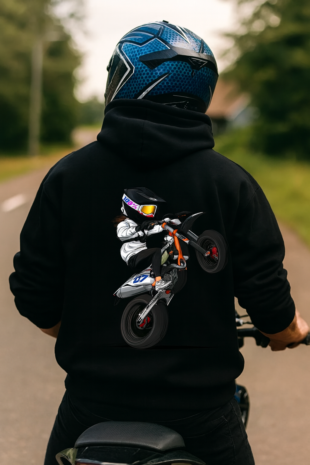 Black Motorbike Wheelie Graphic Hoodie