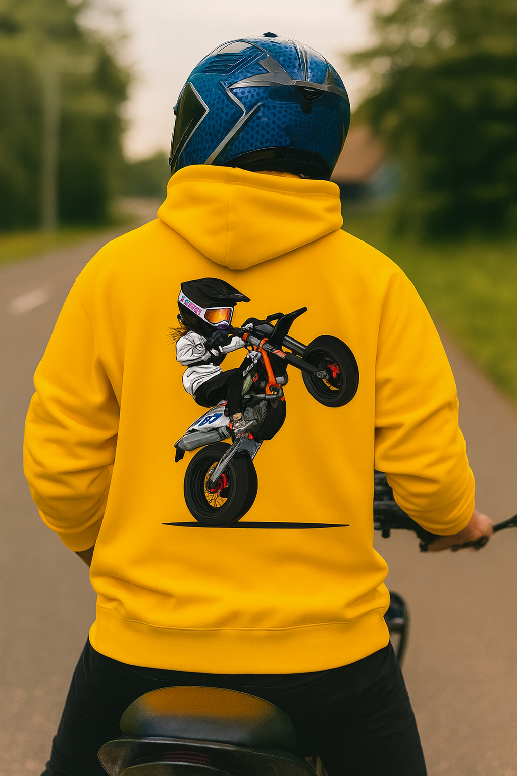Yellow Motorbike Wheelie Graphic Hoodie