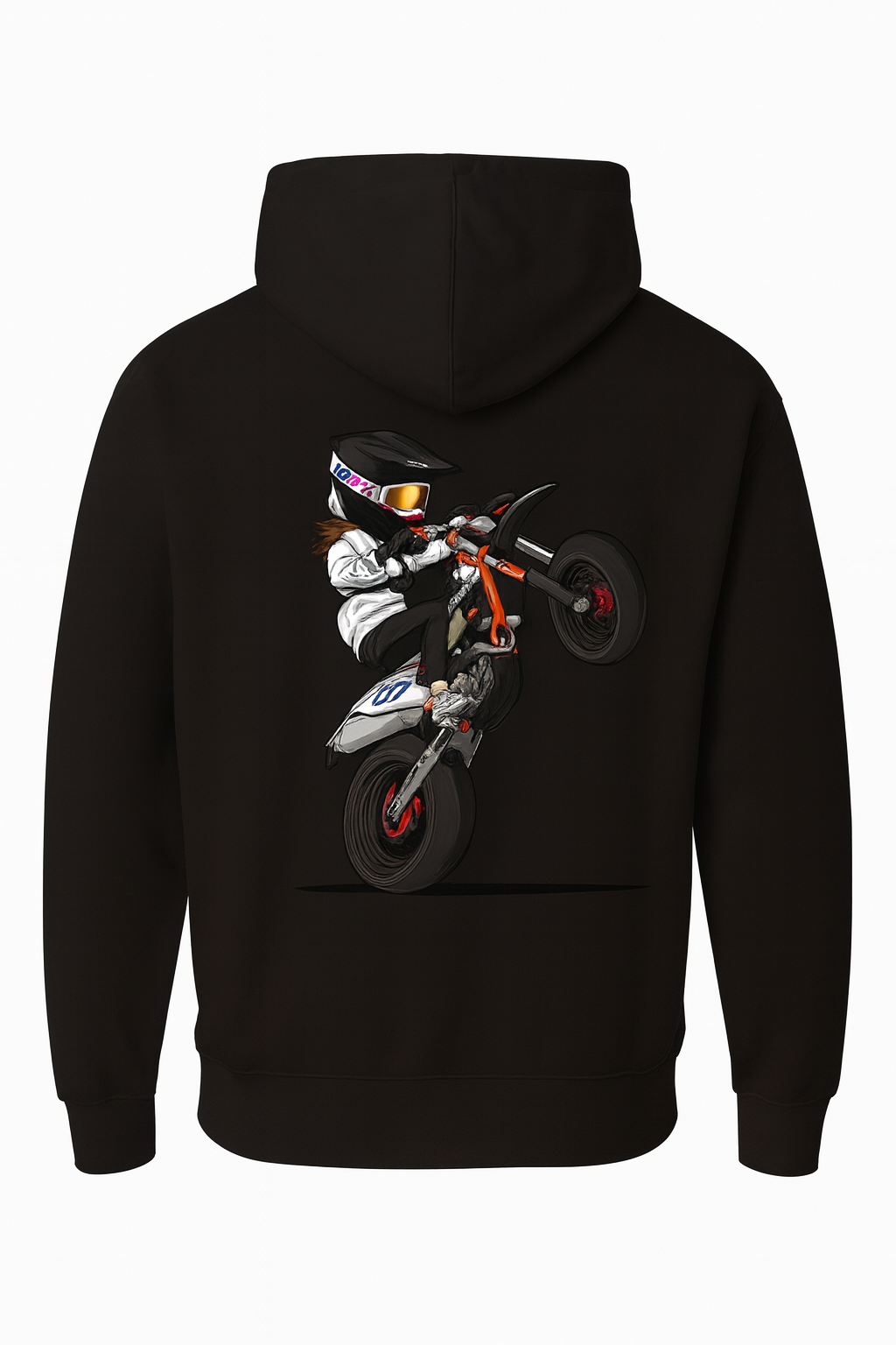 Black Motorbike Wheelie Graphic Hoodie