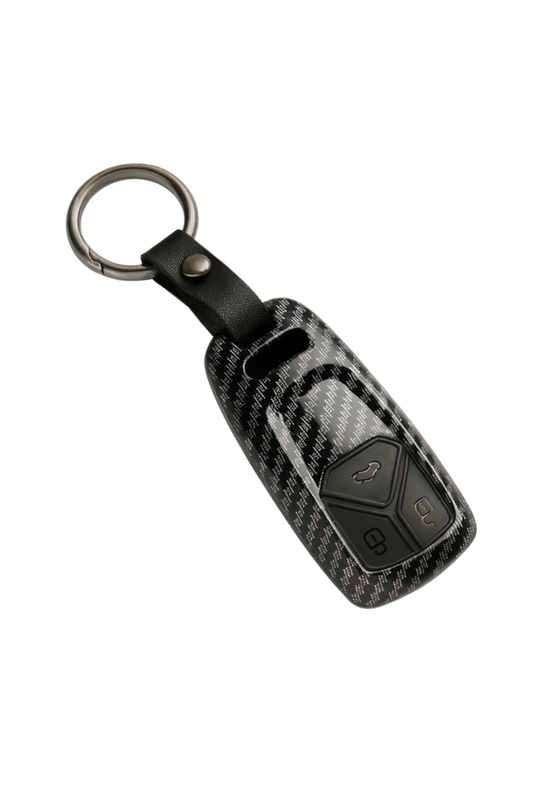 Audi Carbon Fiber Key Case Cover with Keychain Strap – ABS Protective Shell
