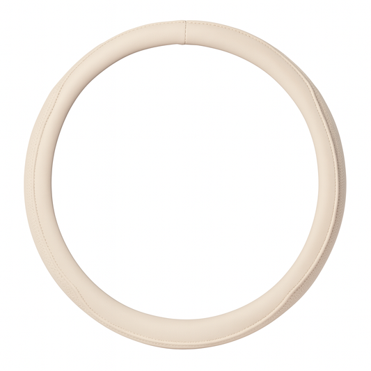 Beige Leather Steering Wheel Cover – Breathable & Non-Slip