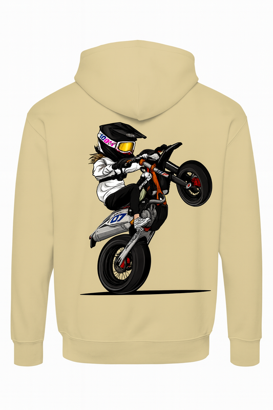 Beige Motorbike Wheelie Rider Hoodie