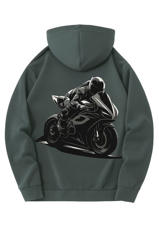 Grey Motorbike Rider Graphic Hoodie