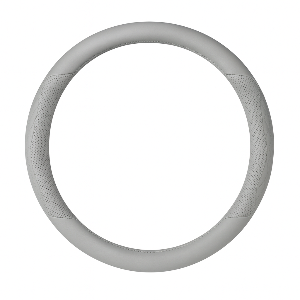 Gray Leather Steering Wheel Cover – Breathable & Non-Slip