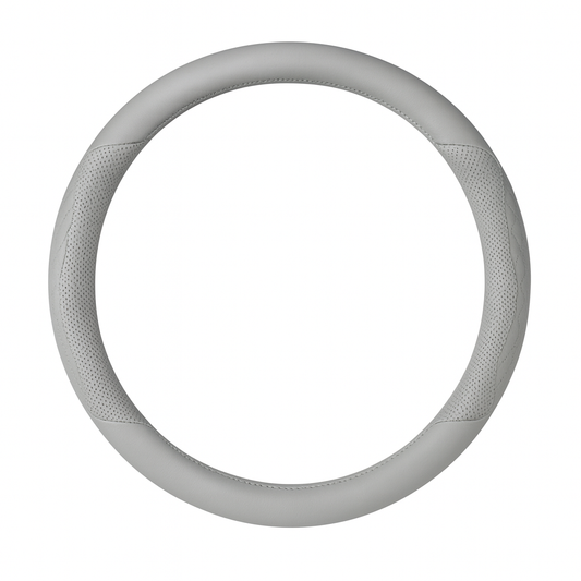 Gray Leather Steering Wheel Cover – Breathable & Non-Slip