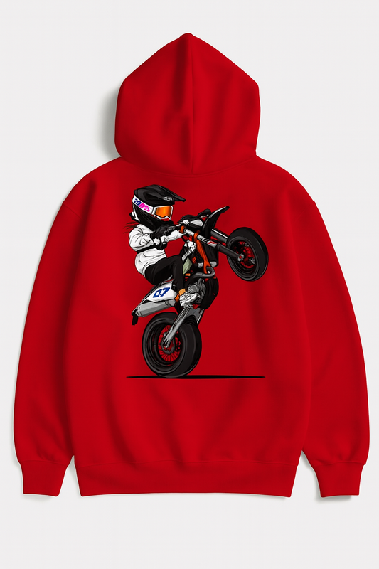 Red Motorbike Wheelie Rider Hoodie