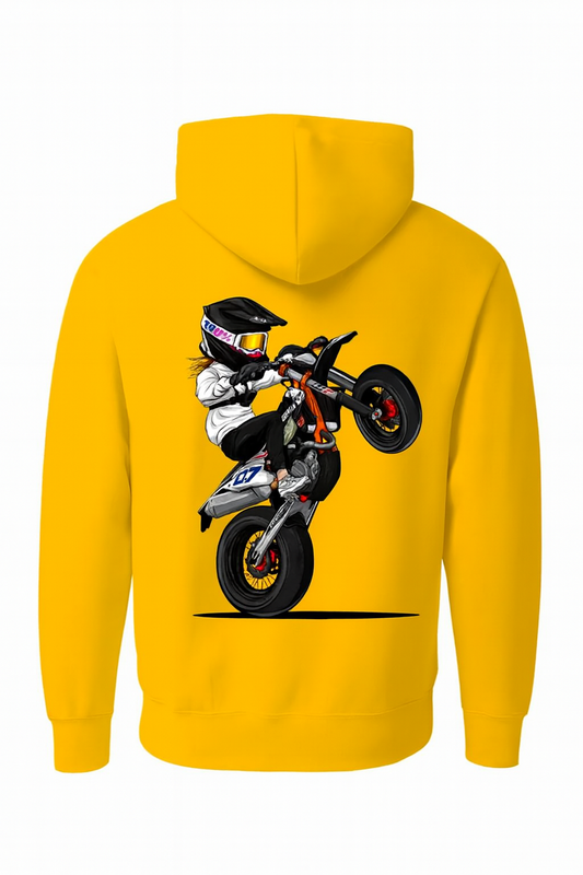 Yellow Motorbike Wheelie Graphic Hoodie