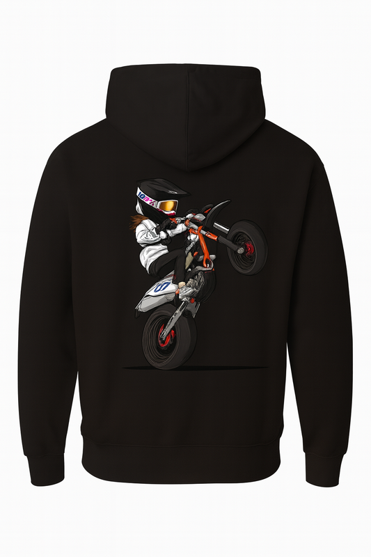Black Motorbike Wheelie Graphic Hoodie